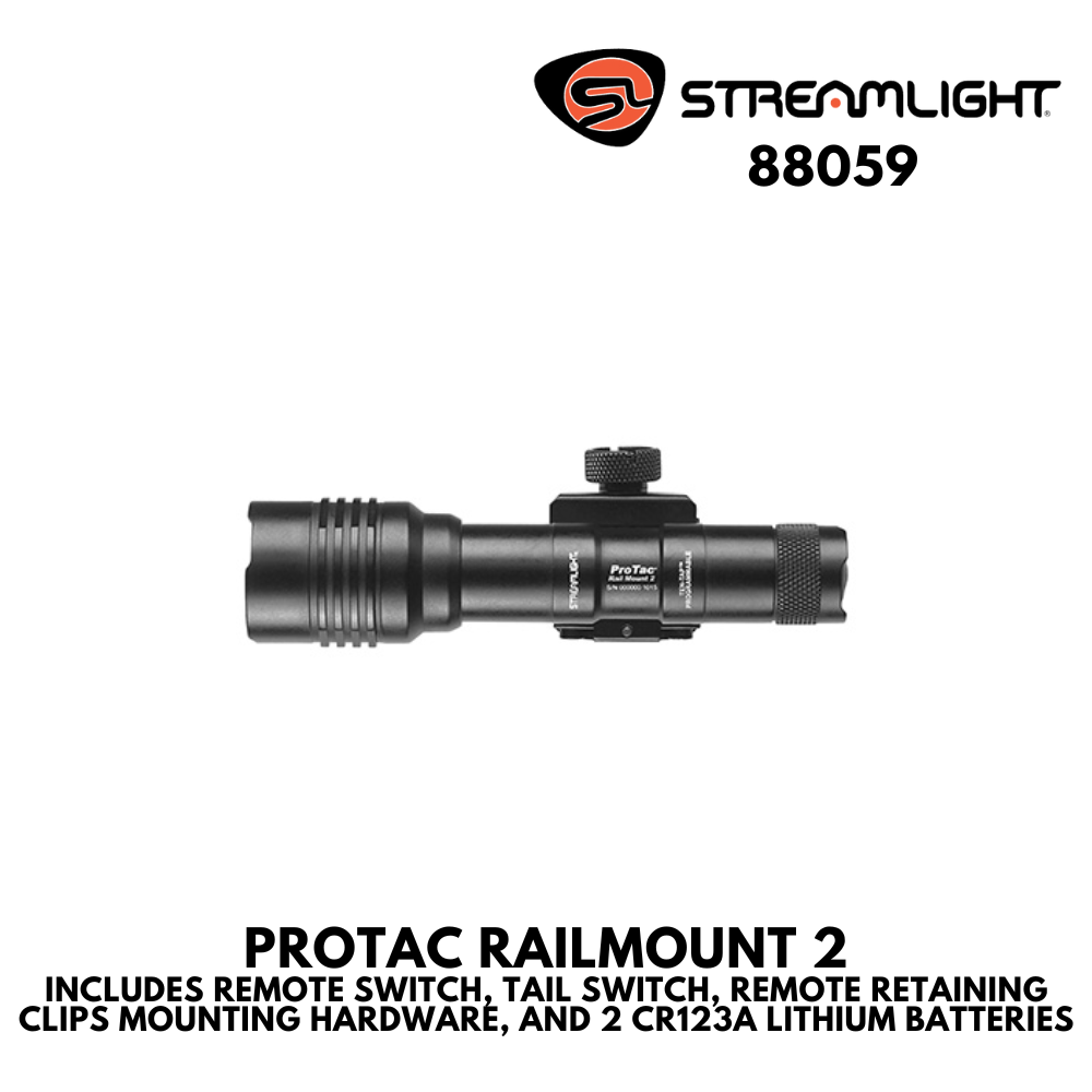 PROTAC RAILMOUNT 2 INCLUDES REMOTE SWITCH, TAIL SWITCH, REMOTE RETAINING CLIPS MOUNTING HARDWARE, AND 2 CR123A LITHIUM BATTERIES