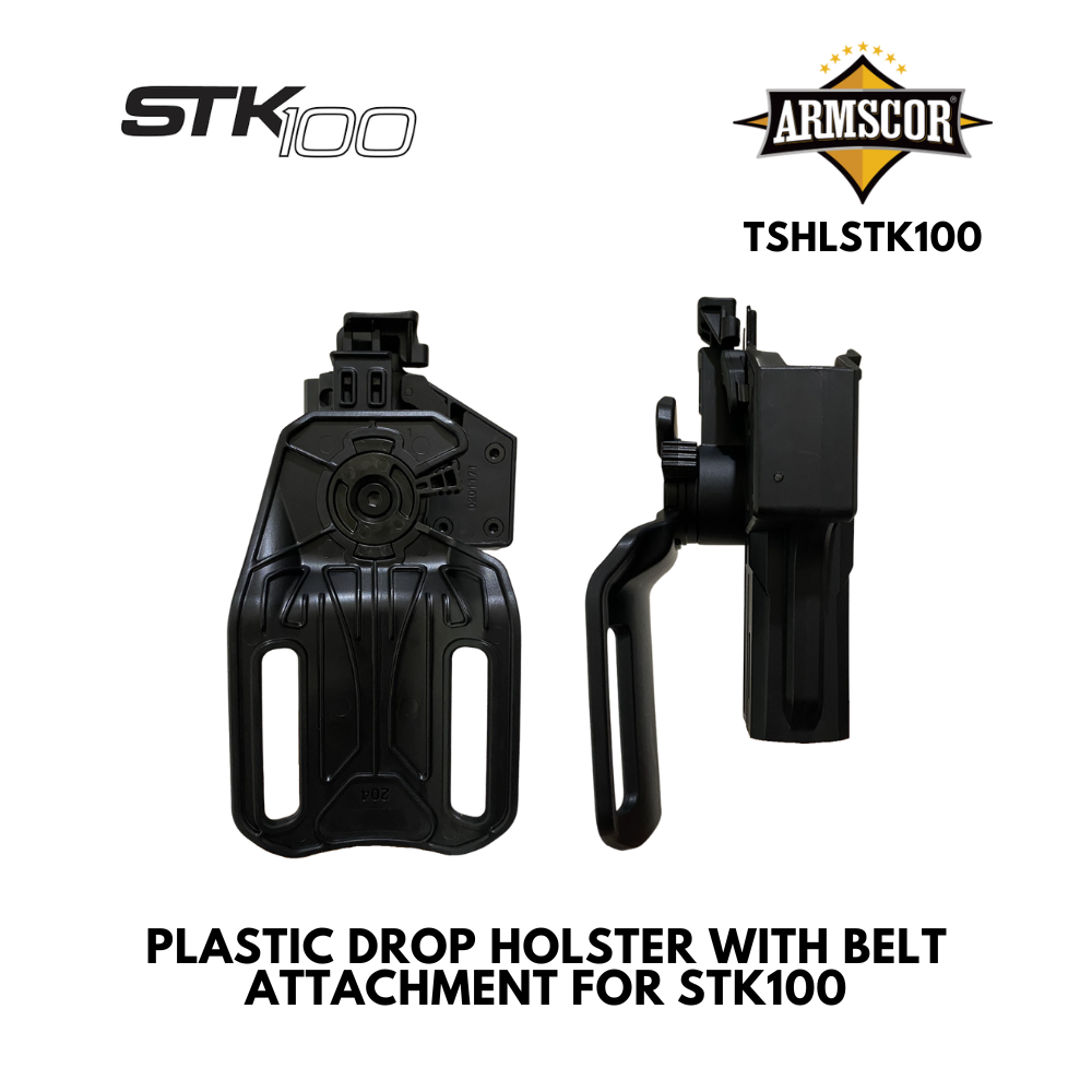 PLASTIC DROP HOLSTER WITH BELT ATTACHMENT FOR STK100