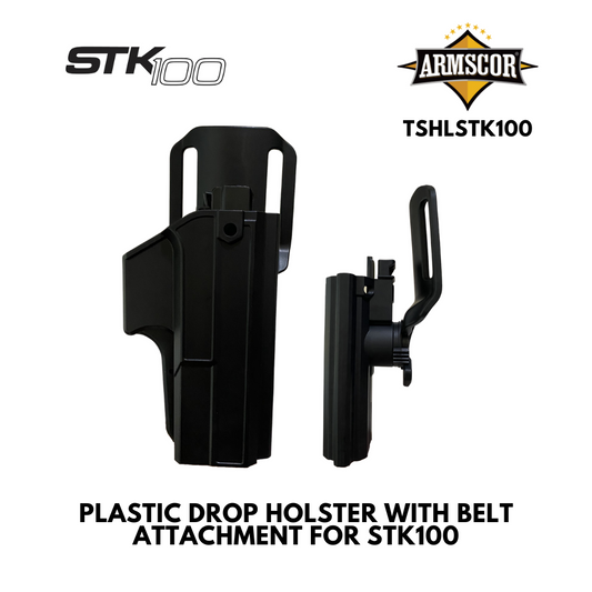 PLASTIC DROP HOLSTER WITH BELT ATTACHMENT FOR STK100