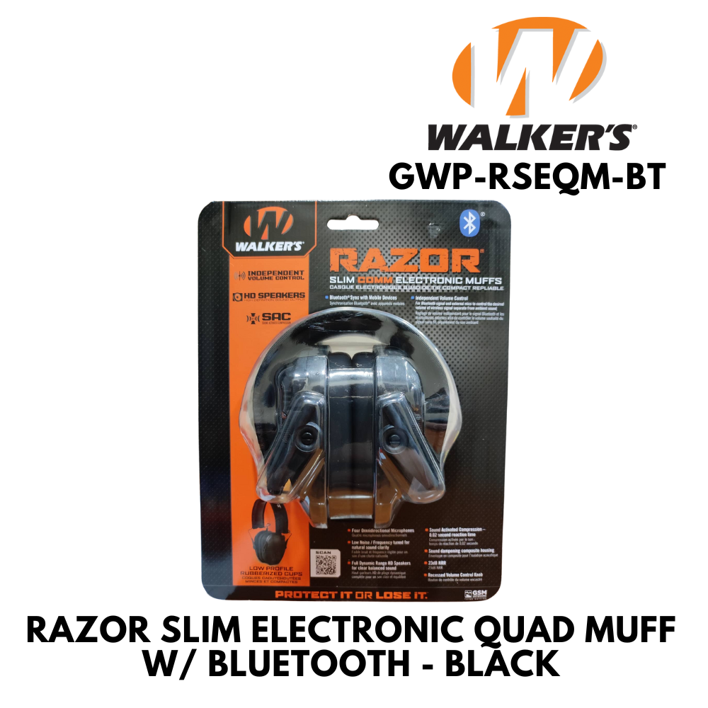 RAZOR SLIM ELECTRONIC QUAD MUFF w/ BLUETOOTH BLACK – Armscor Shooting  Center, Inc.